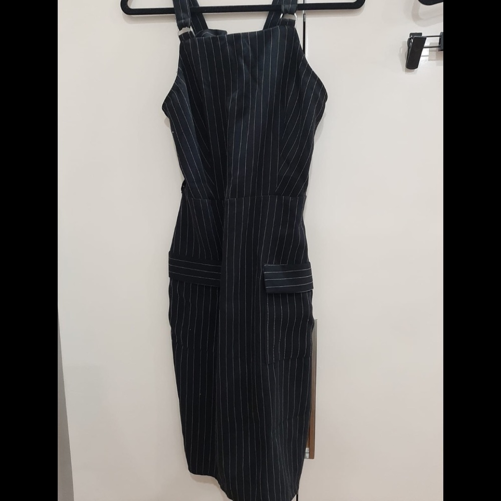 Black dress with thin white lines